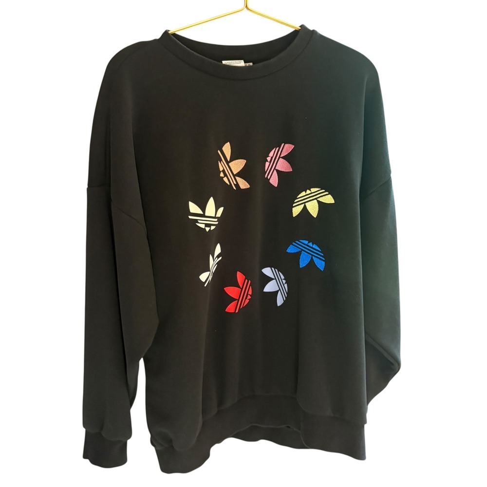 Adidas Adicolor Oversized‎ Black Sweatshirt Multicolor Logo Pullover XS